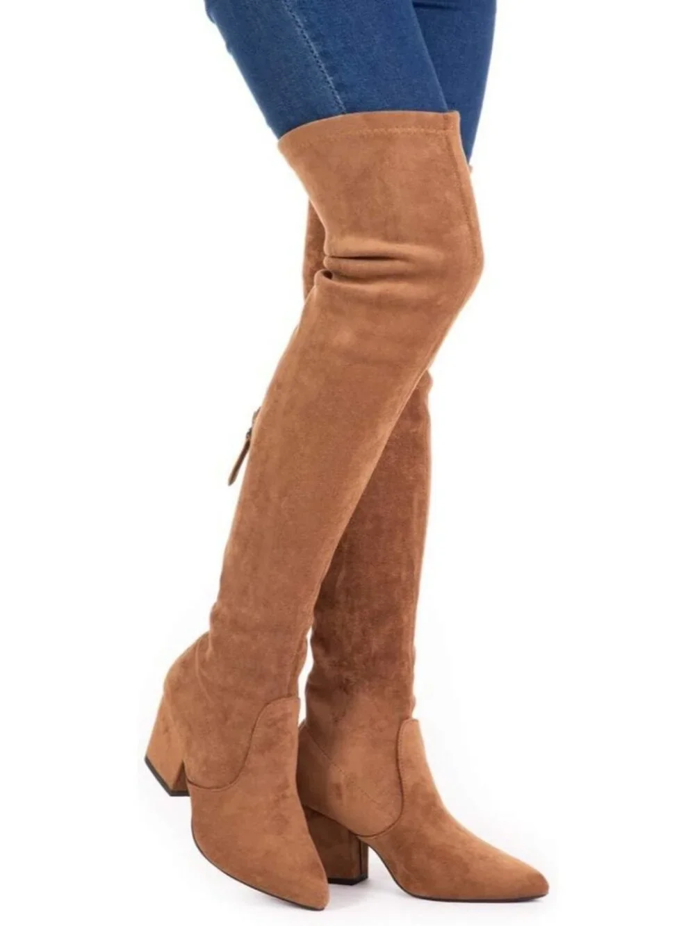 Women Brown Suede Pointed Toe Flat Comfort Over the Knee Thigh High Boot
